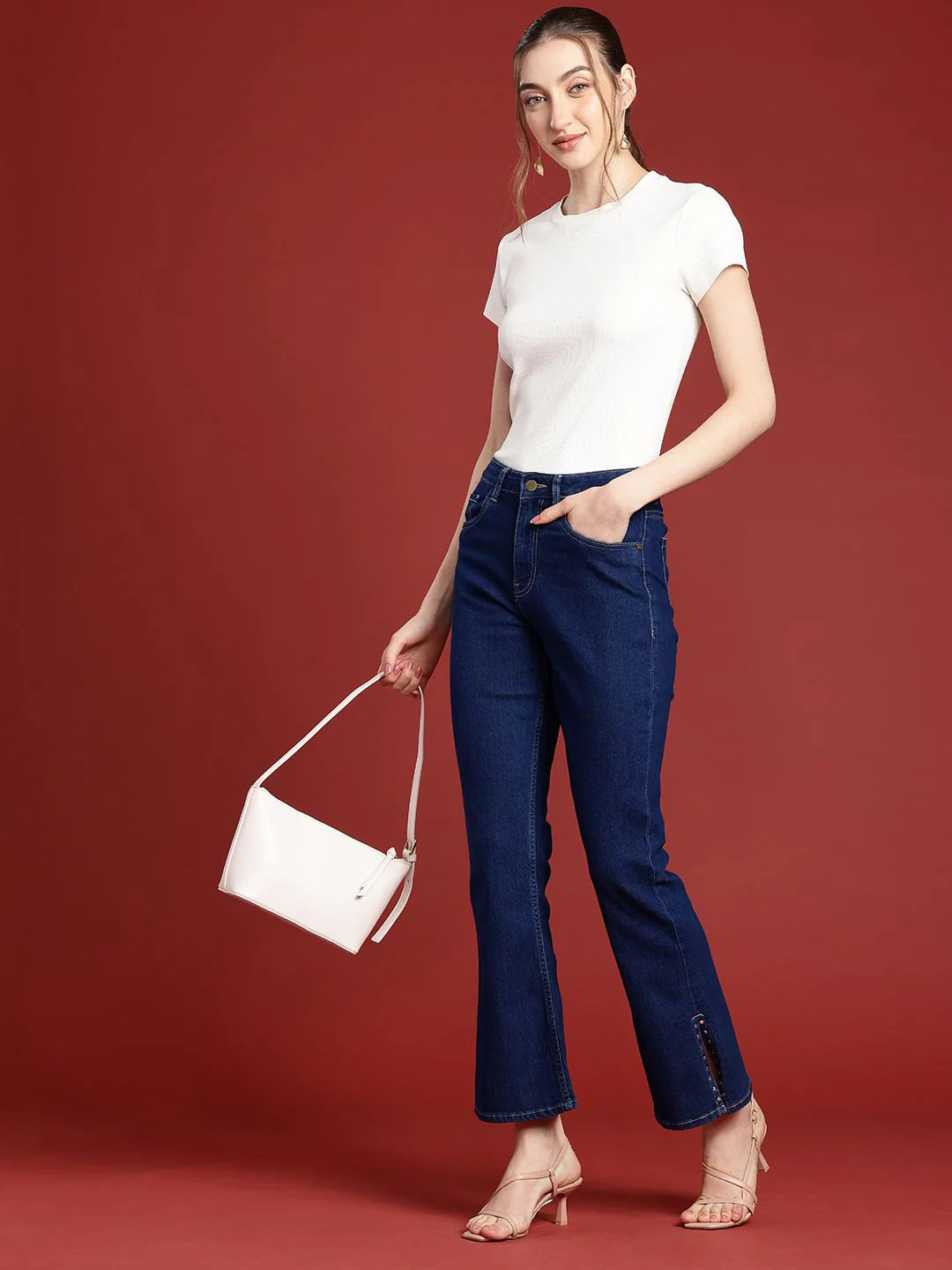 all about you Women Slim Fit Bootcut High-Rise Stretchable Jeans With Studded Slit Detail - Image 5