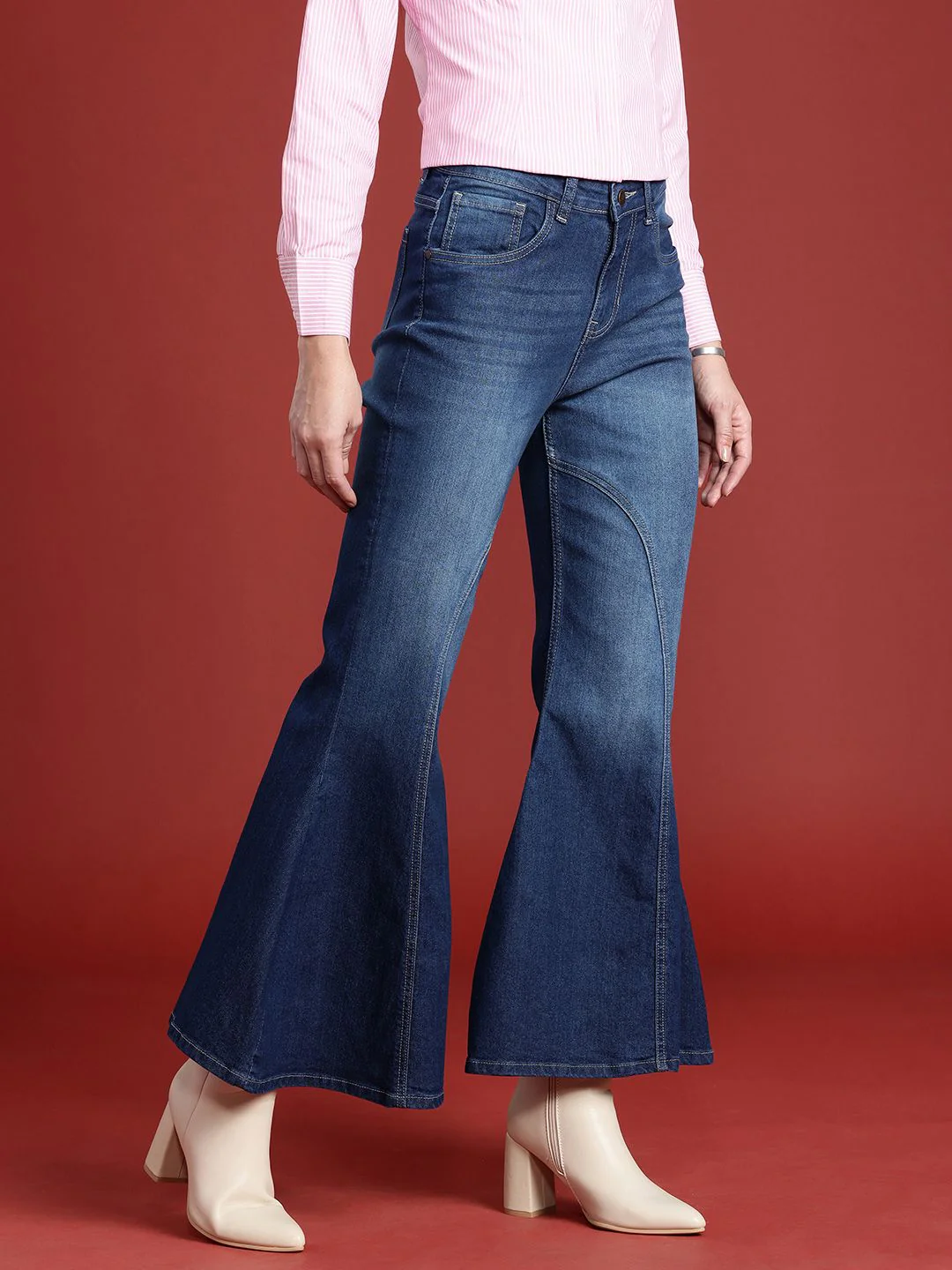 all about you Women Slim Flared Bootcut High-Rise Light Fade Stretchable Jeans - Image 2