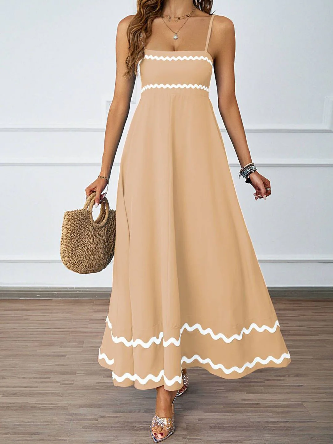 all about you Women Solid Square Neck Shoulder Straps Maxi Dress - Image 4