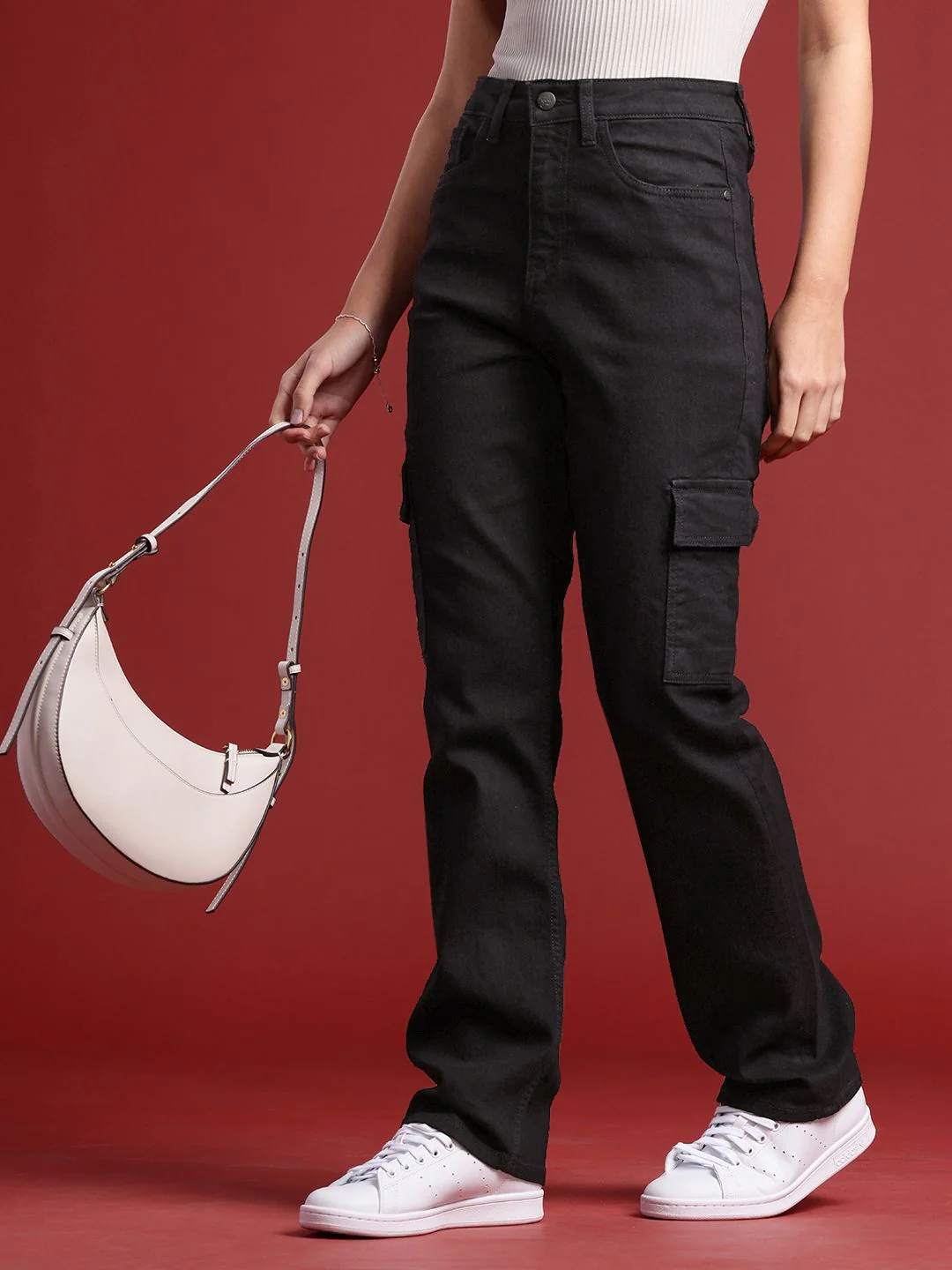 all about you Women Straight Fit Cargo Jeans - Image 2