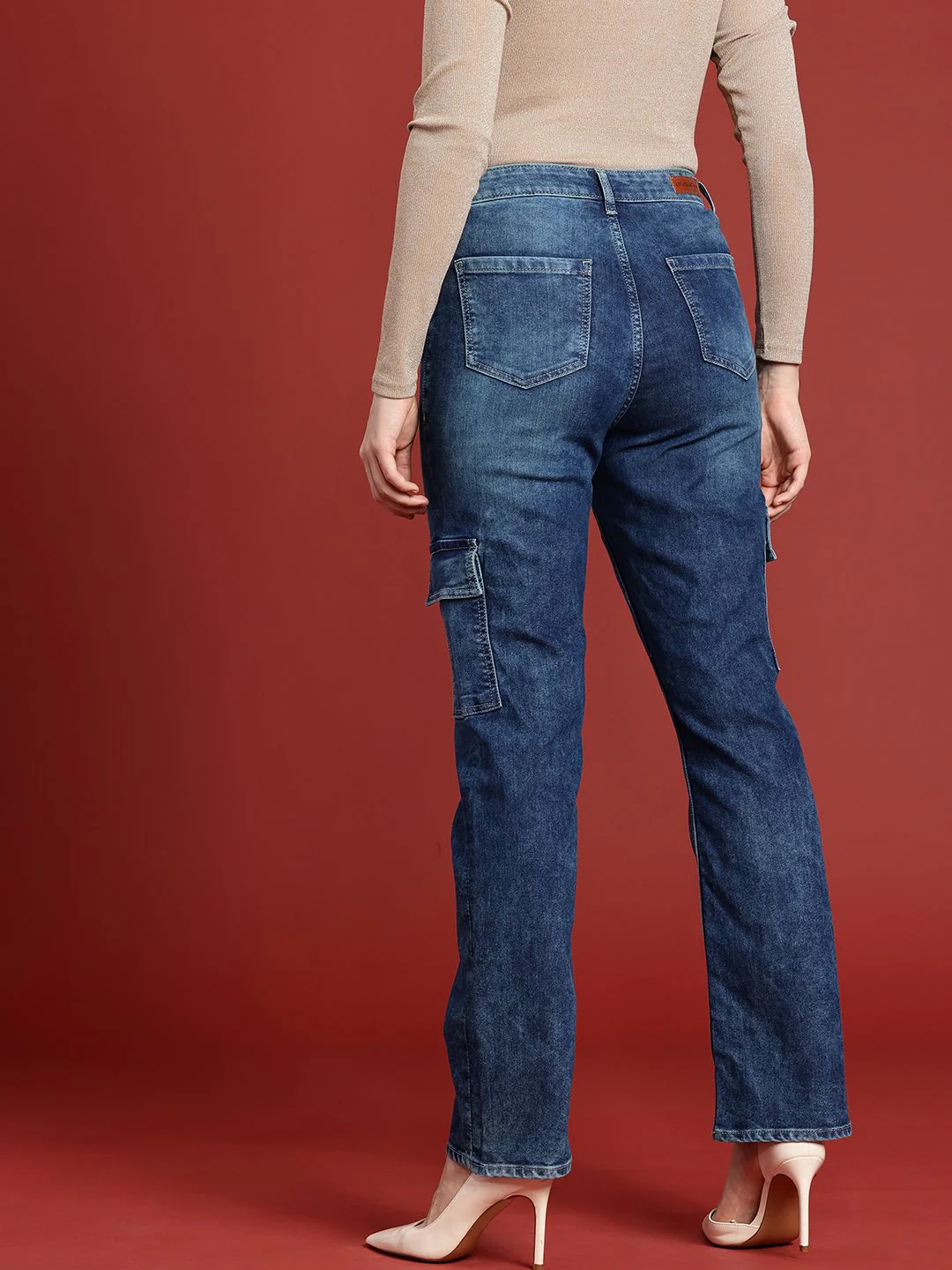 all about you Women Straight Fit Heavy Fade Stretchable Cargo Jeans - Image 3