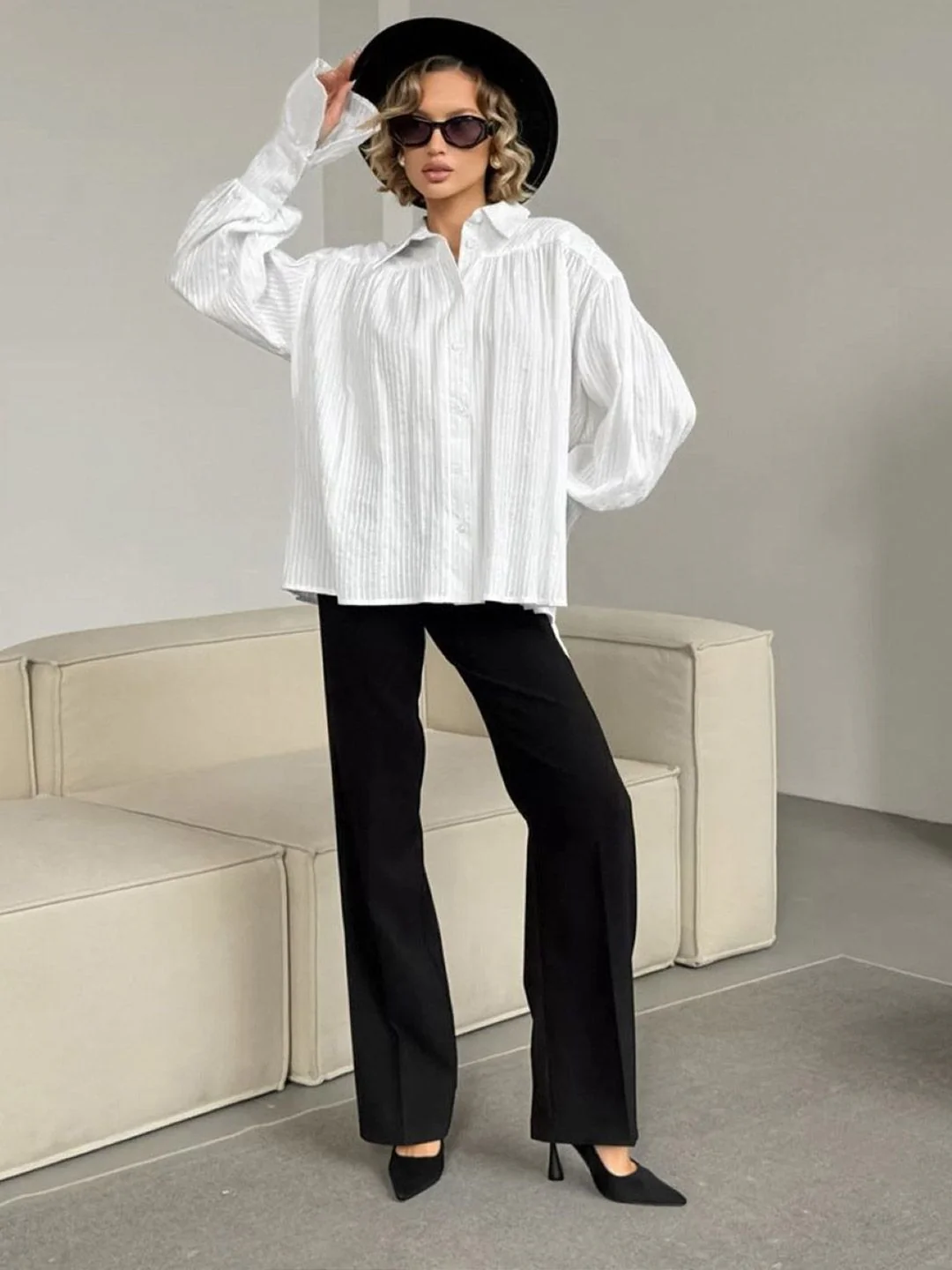 all about you Women Striped Bell Sleeve Cotton Shirt Style Top - Image 4