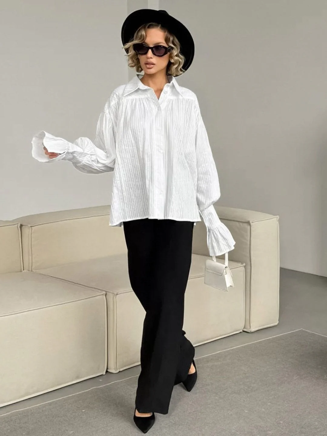 all about you Women Striped Bell Sleeve Cotton Shirt Style Top - Image 6