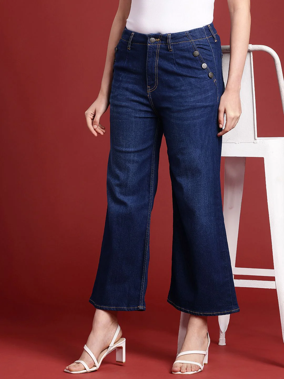all about you Women Wide Leg High-Rise Light Fade Stretchable Jeans - Image 2