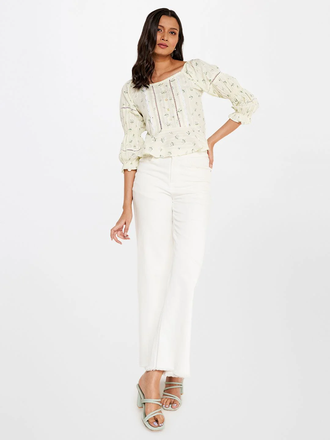 AND Floral Print Pure Cotton Cinched Waist Top - Image 4