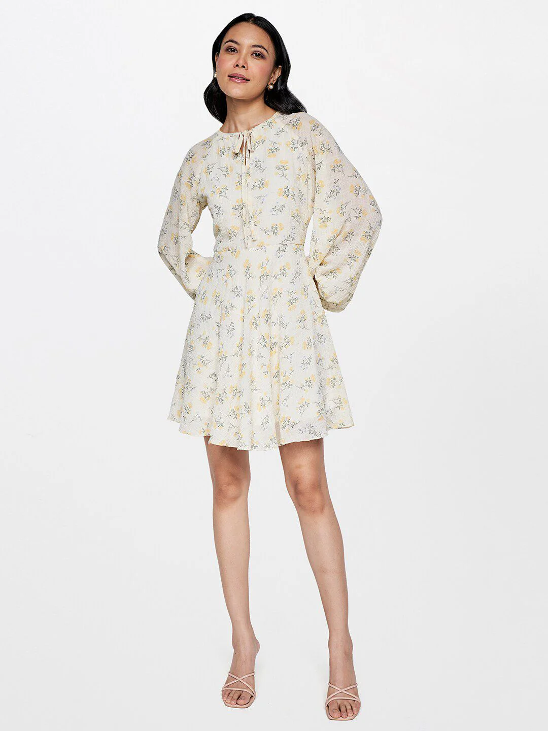 AND Floral Print Tie-Up Neck Puff Sleeve Fit & Flare Dress - Image 4
