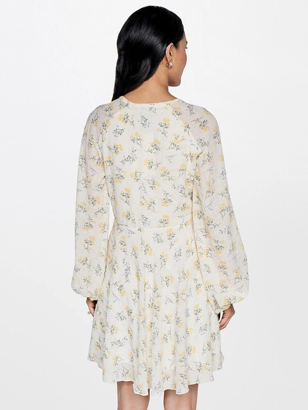 AND Floral Print Tie-Up Neck Puff Sleeve Fit & Flare Dress - Image 5