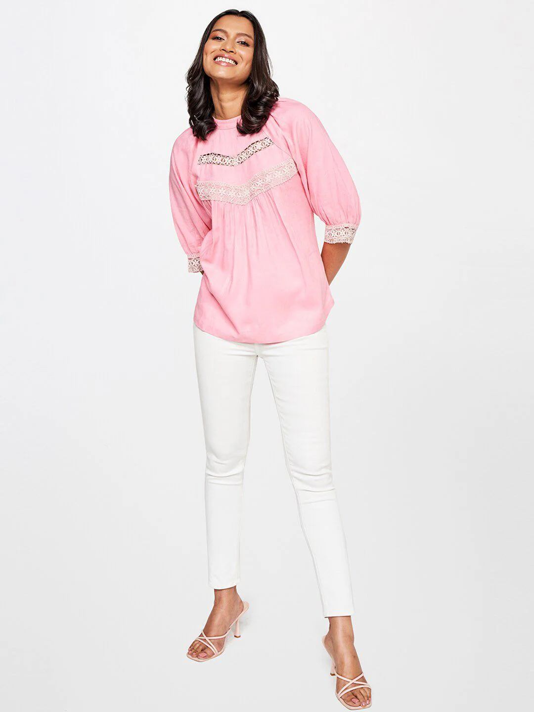 AND High Neck Styled Back Linen Top - Image 4