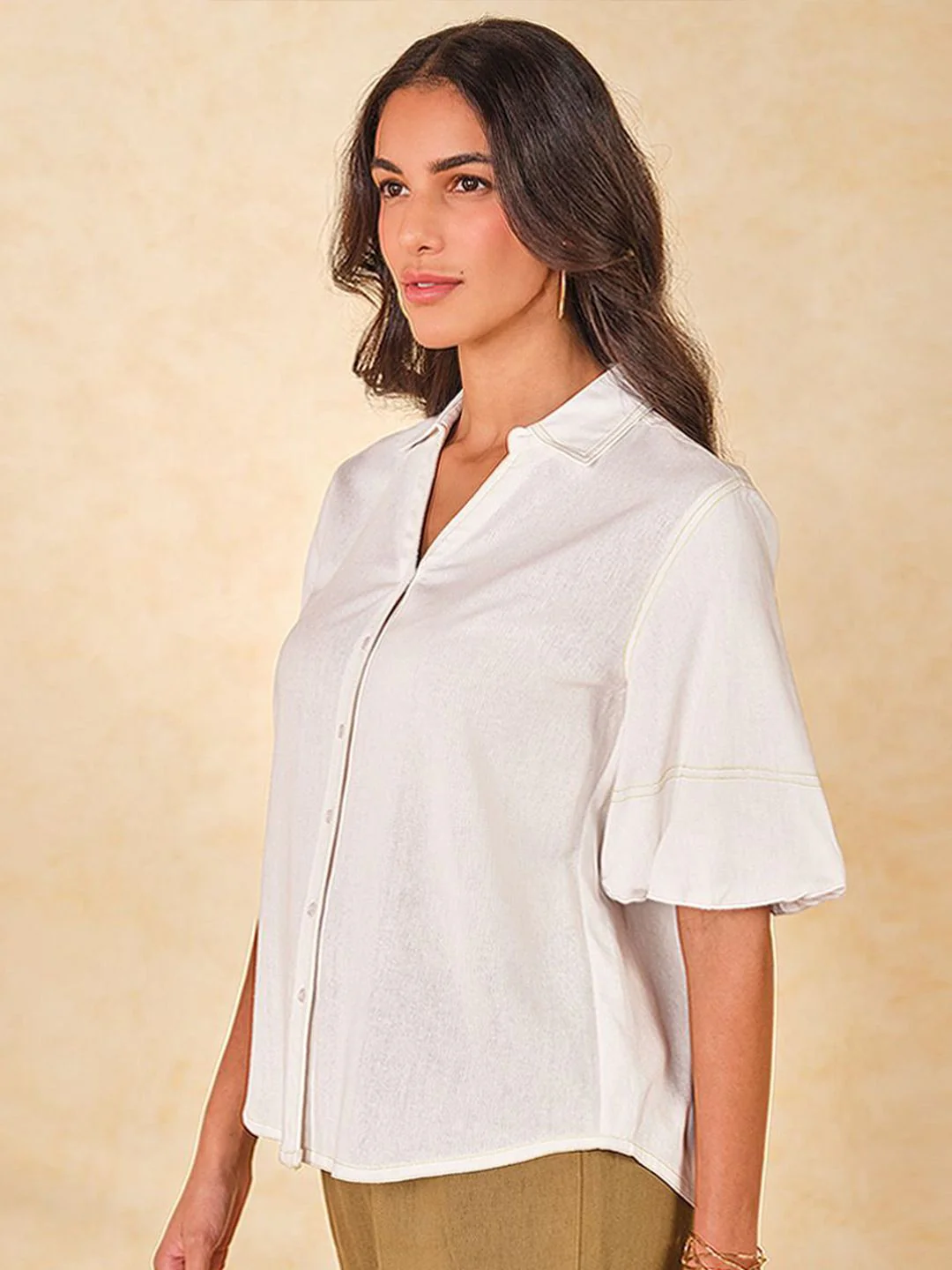 AND Print Mandarin Collar Shirt Style Top - Image 3