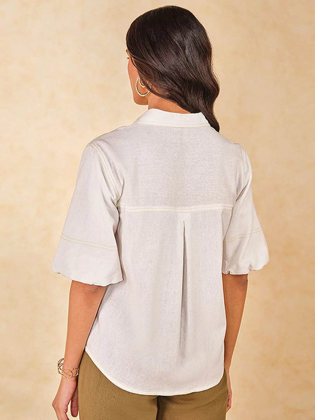 AND Print Mandarin Collar Shirt Style Top - Image 4