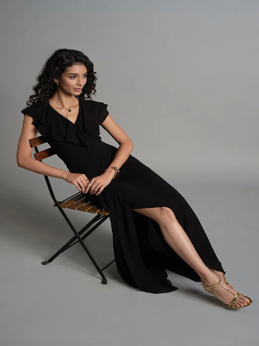 AND V-Neck Flutter Sleeves Gown Dress - Image 5