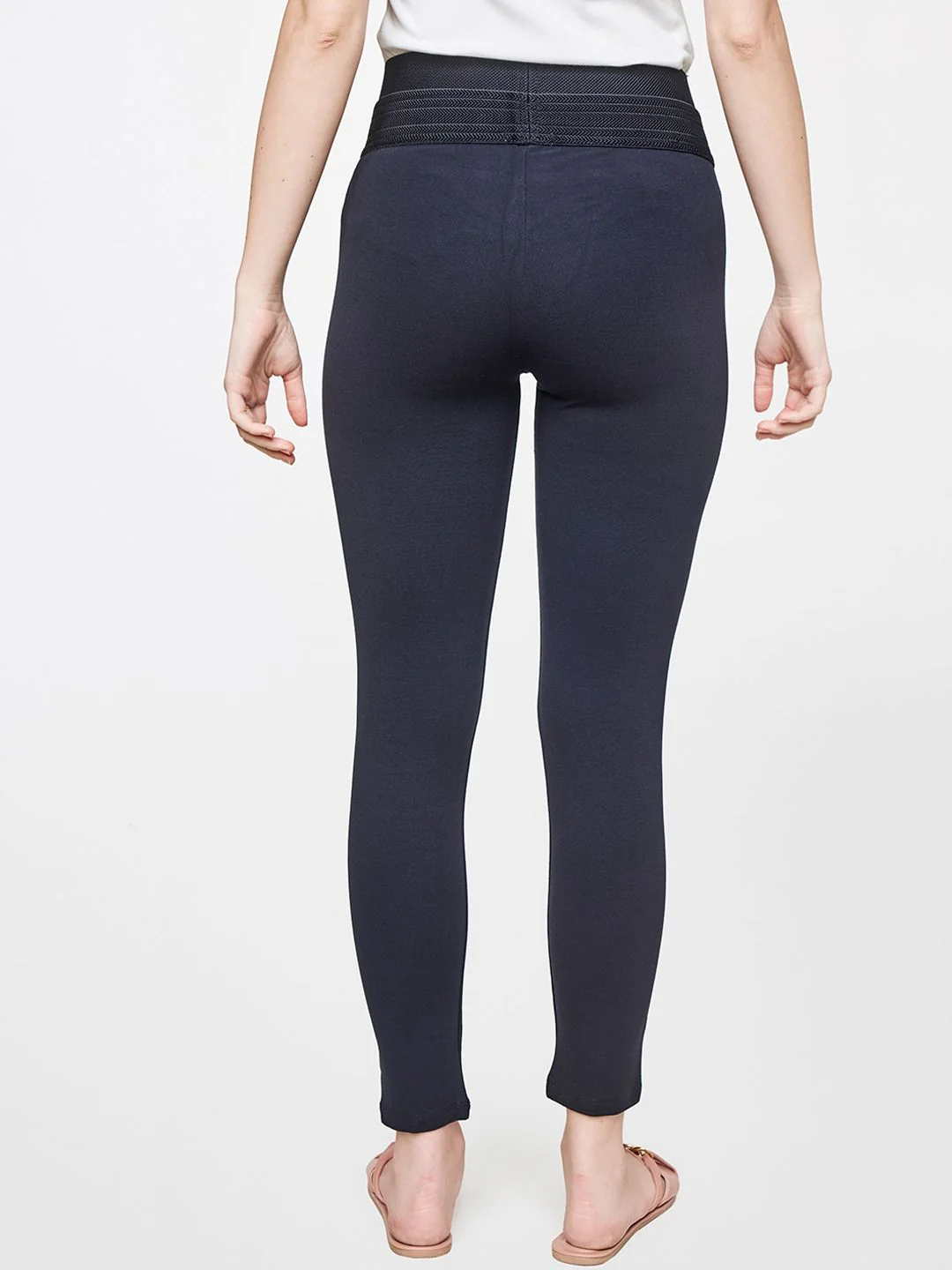 AND Women Blue Solid Skinny Fit Trousers - Image 3