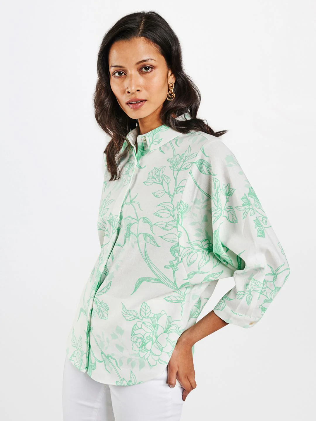 AND Women Green Floral Printed Casual Shirt - Image 3