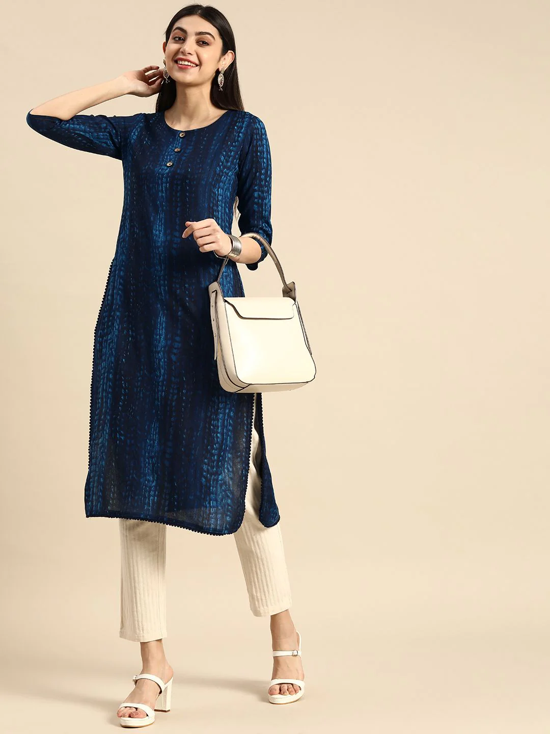Anouk Abstract Printed Indigo Straight Kurta - Image 6