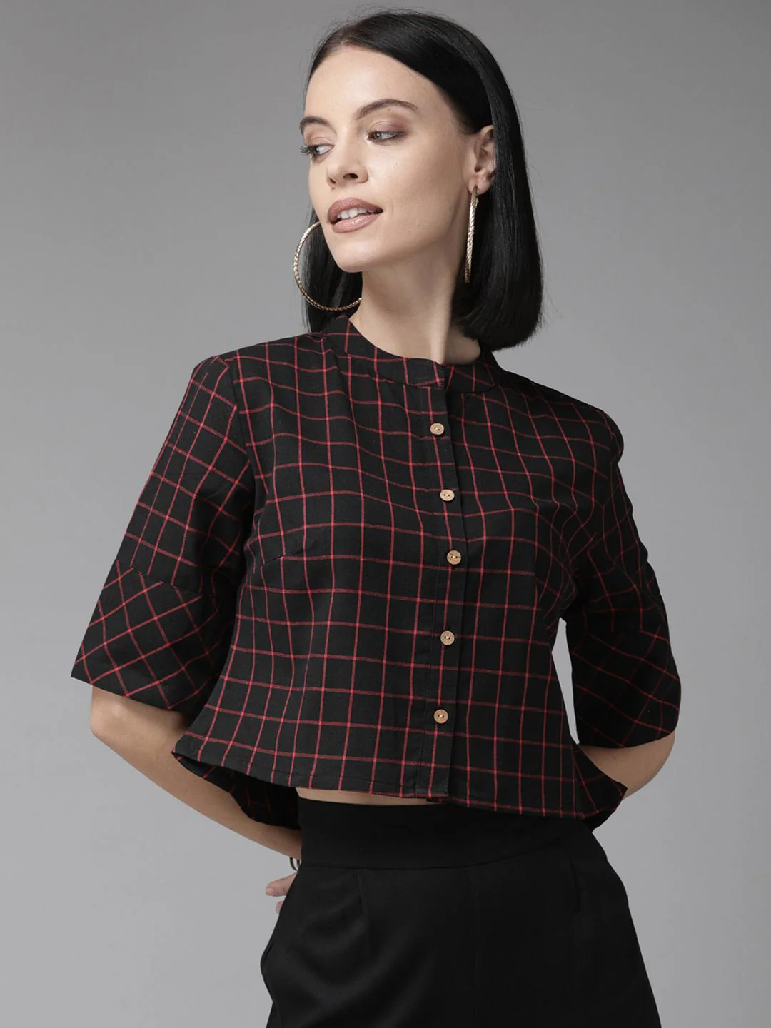 Anouk Black Checked Crop Top