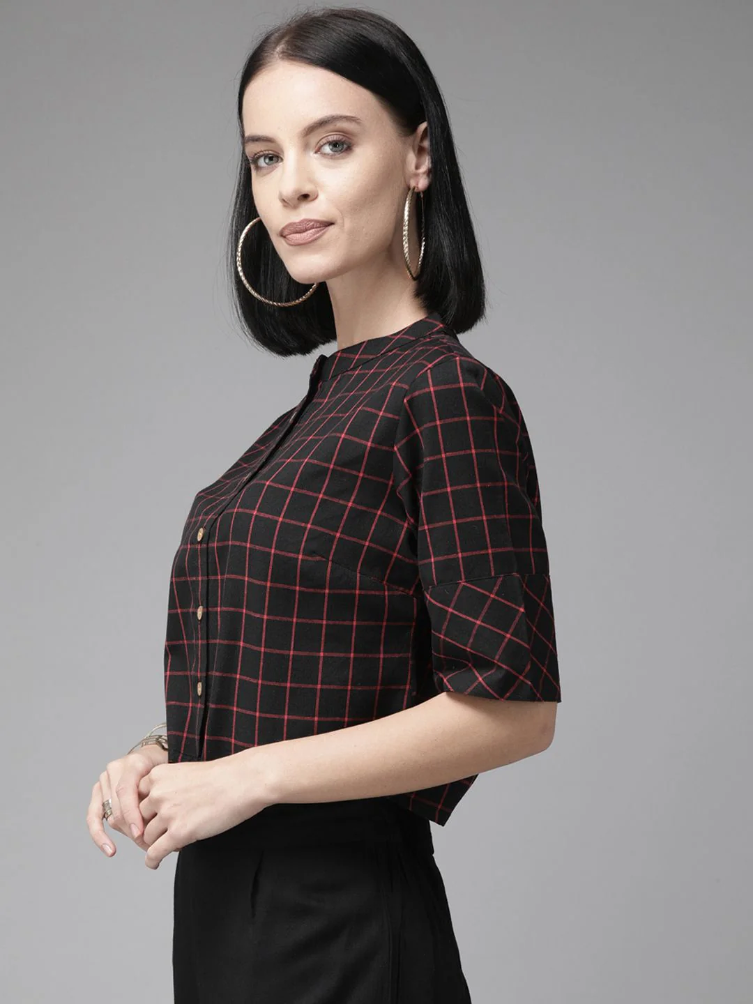 Anouk Black Checked Crop Top - Image 3