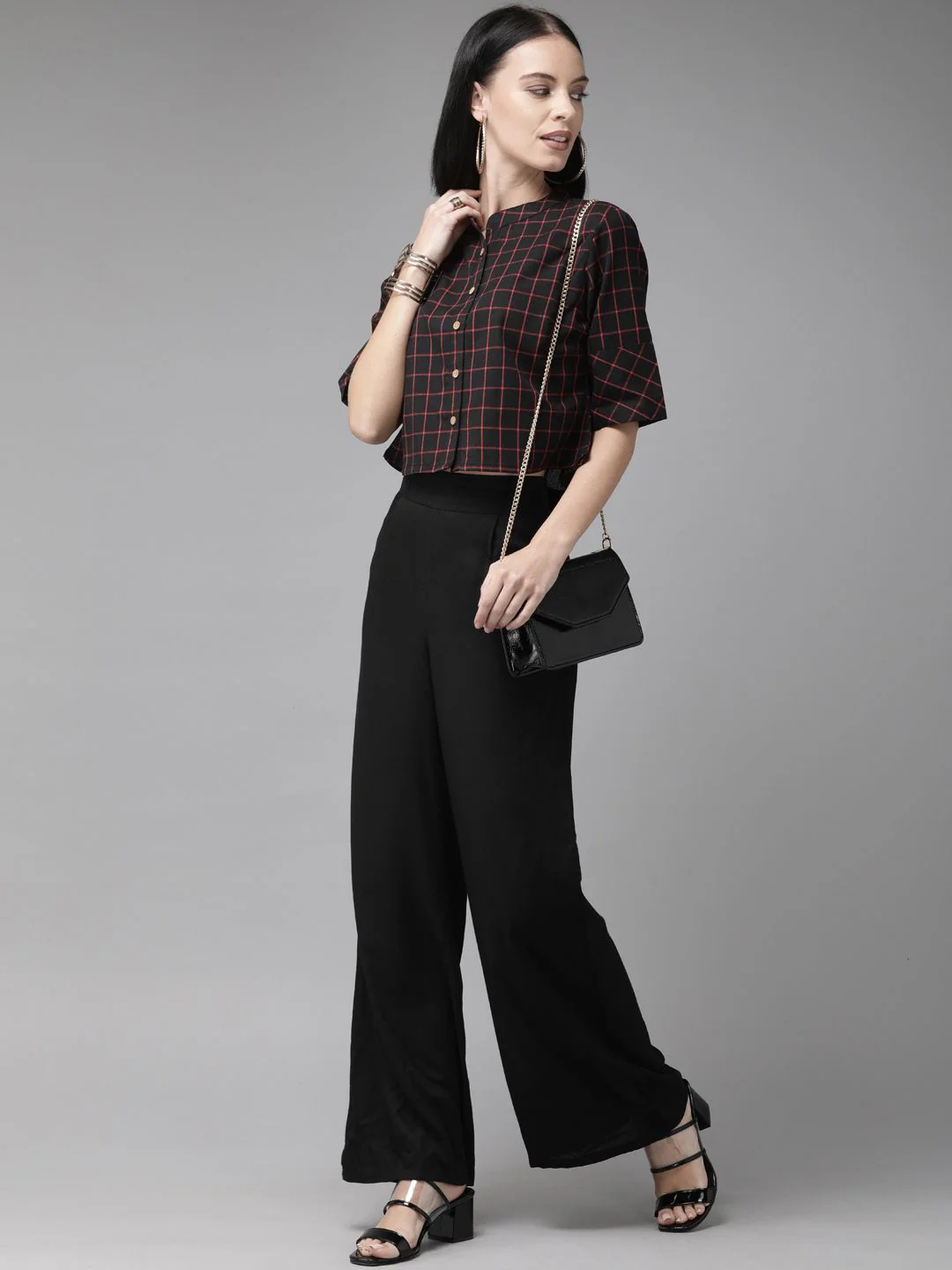 Anouk Black Checked Crop Top - Image 4