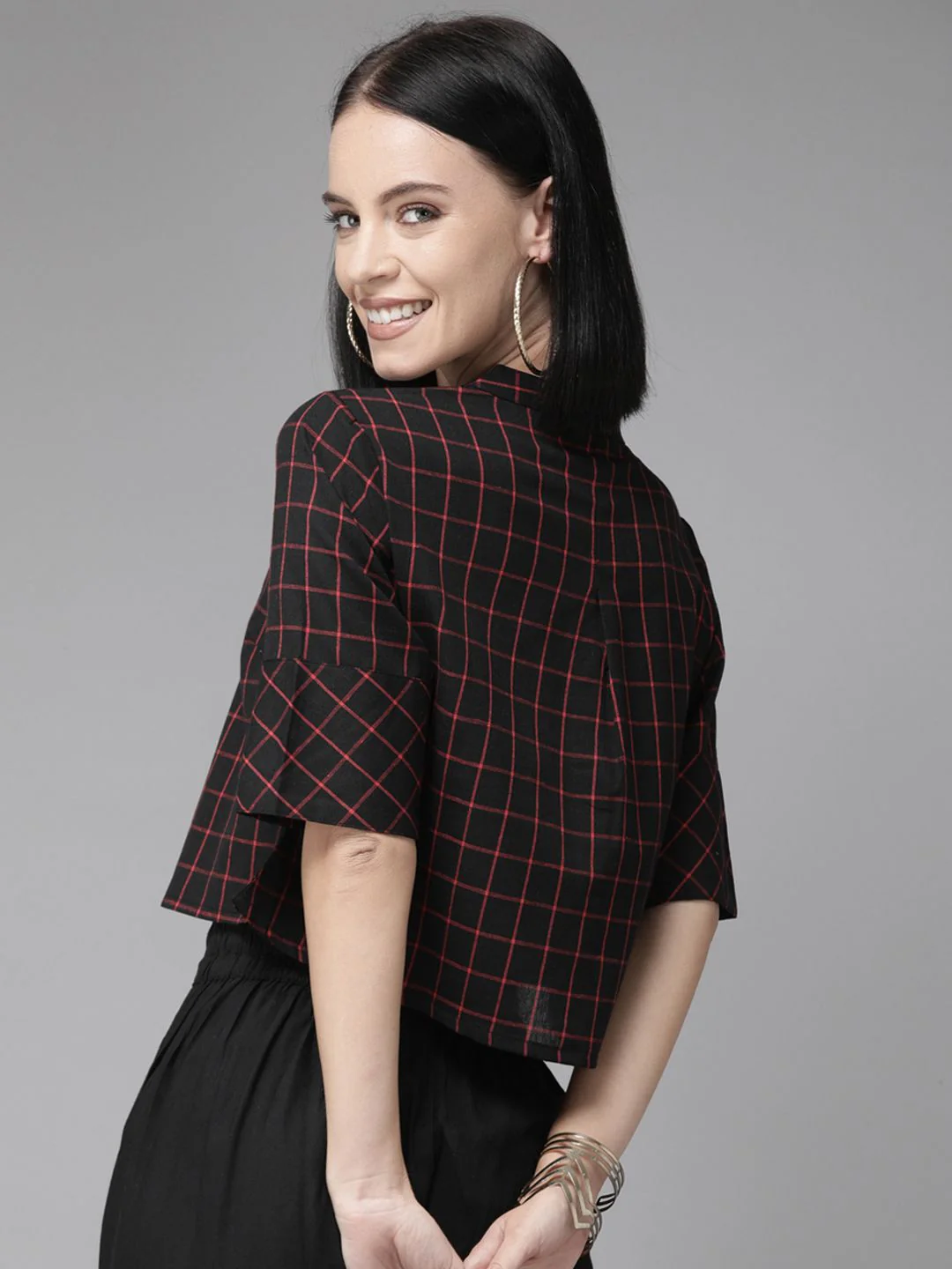 Anouk Black Checked Crop Top - Image 5
