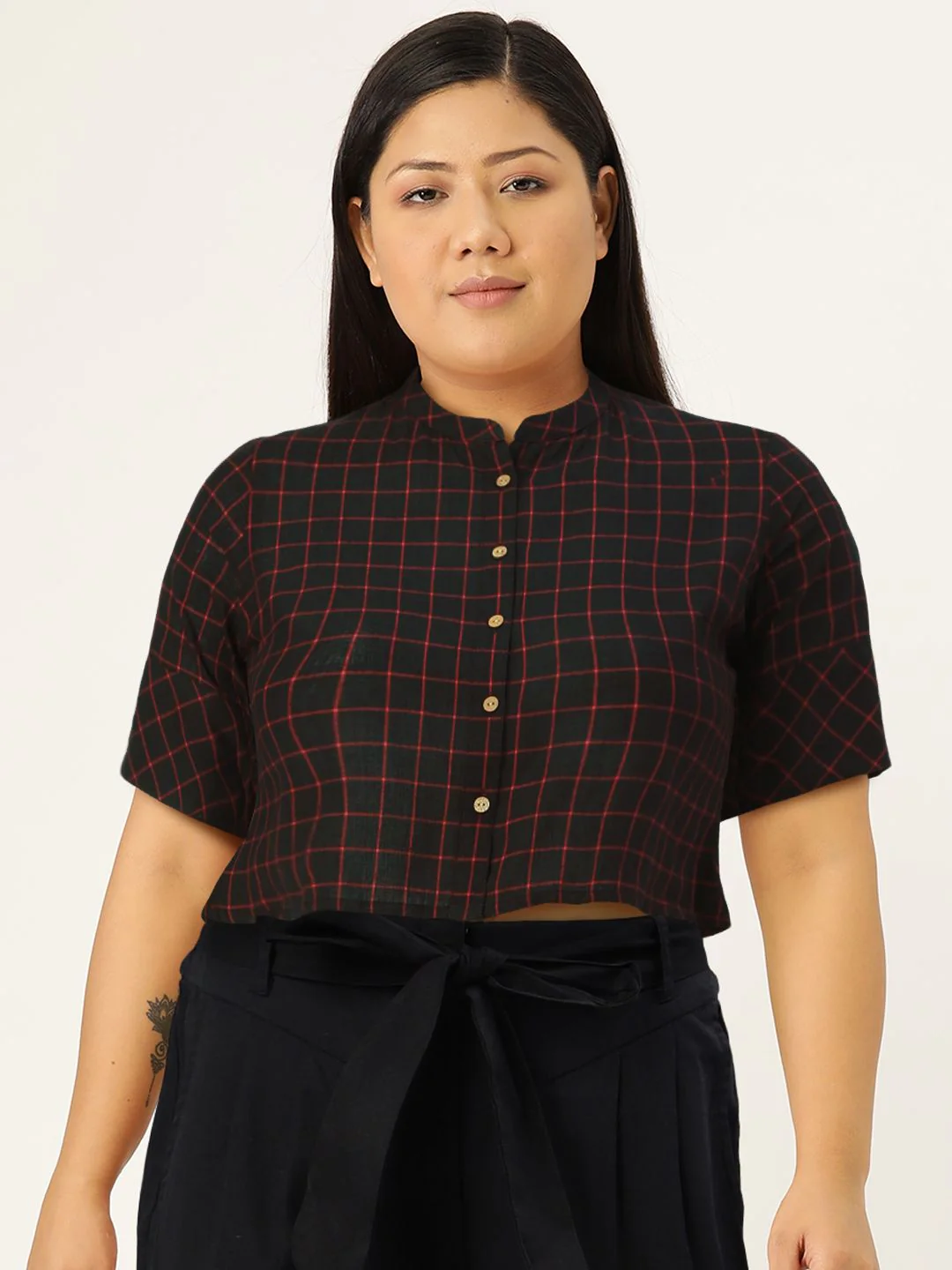 Anouk Black Checked Crop Top - Image 6