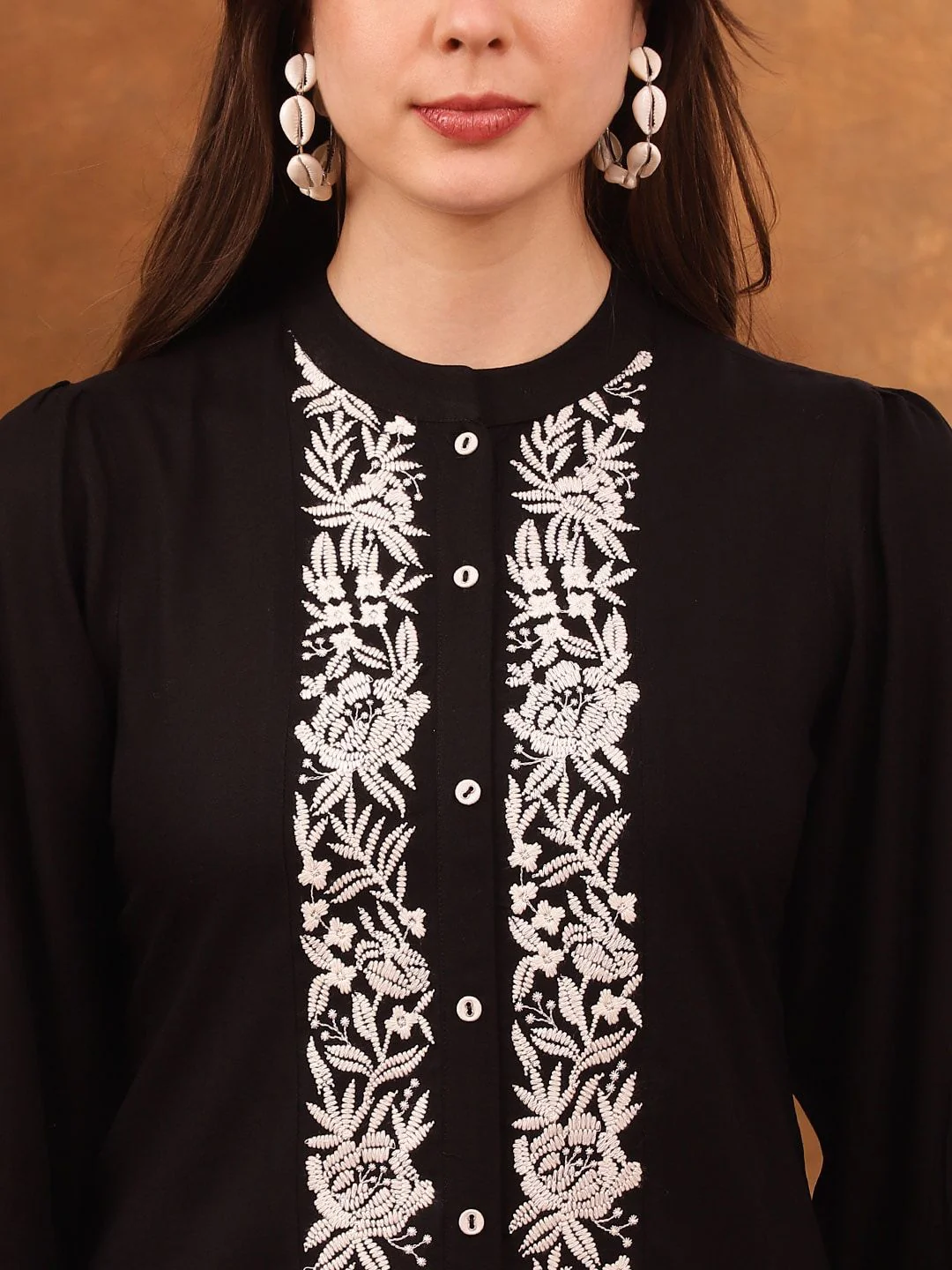 Anouk Black Silk Blend Embroidered Tunic with Trousers - Image 2
