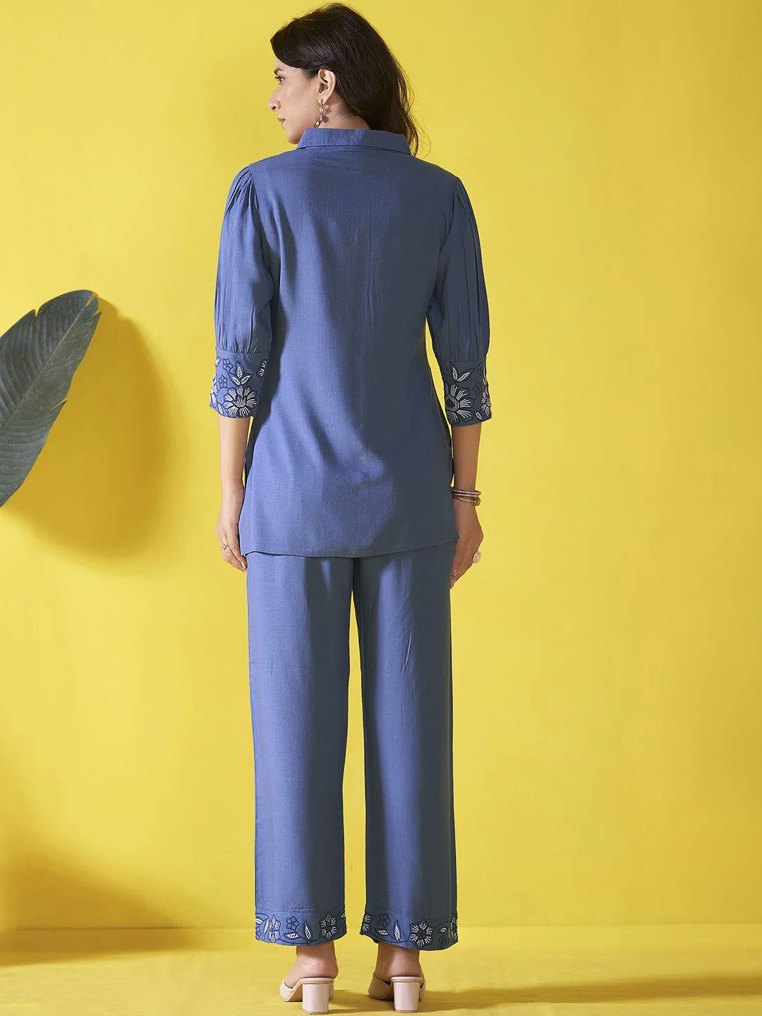 Anouk Blue and white Embroidered Liva Shirt With Trouser - Image 5