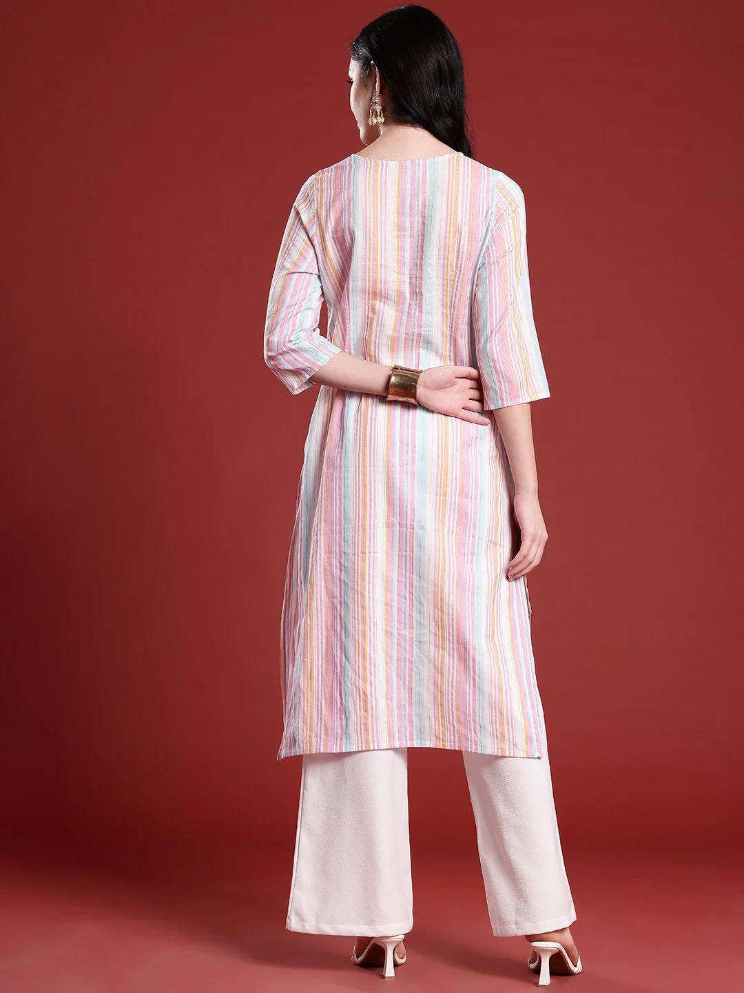Anouk Cotton Multi-Striped Straight Kurta - Image 5