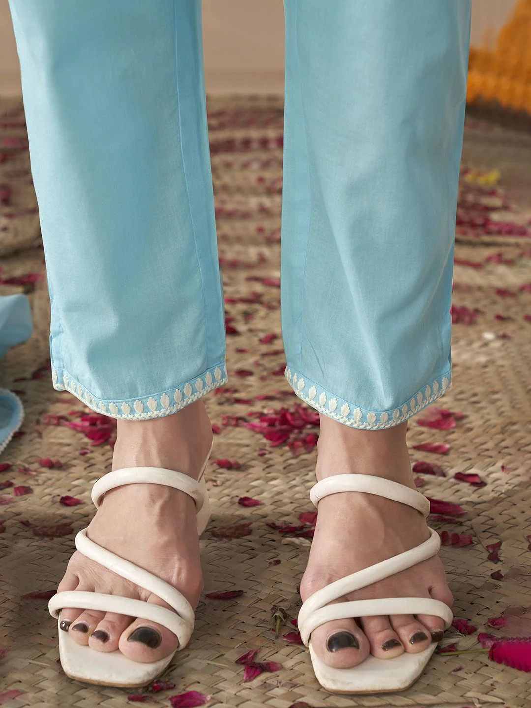 Anouk Embroidered Regular Thread Work Pure Cotton Straight Kurta With Trousers & Dupatta - Image 7