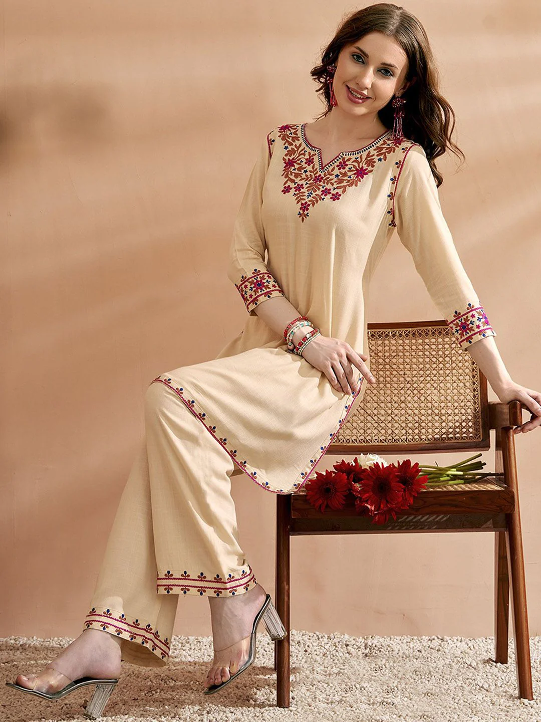 Anouk Embroidered Three Quarter Sleeves Kurta With Trousers Set - Image 6