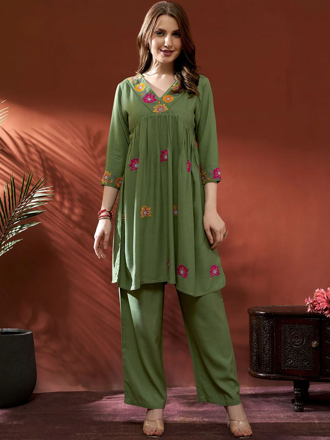 Anouk Embroidered Tunic With Palazzos Co-Ords