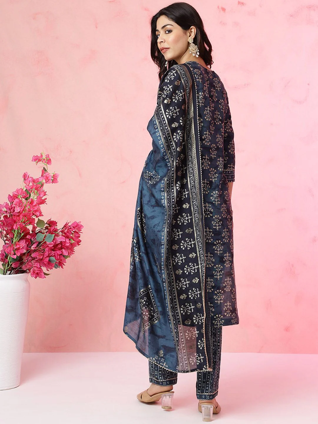 Anouk Ethnic Motifs Printed Chanderi Silk Kurta with Trousers & With Dupatta - Image 4