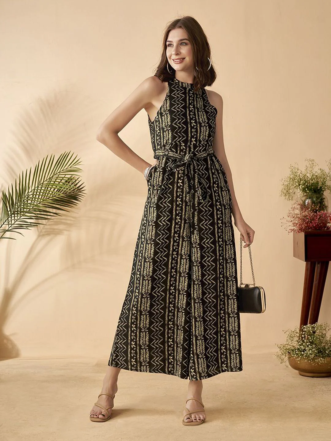 Anouk Ethnic Motifs Printed Halter Neck Sleeveless Basic Jumpsuit