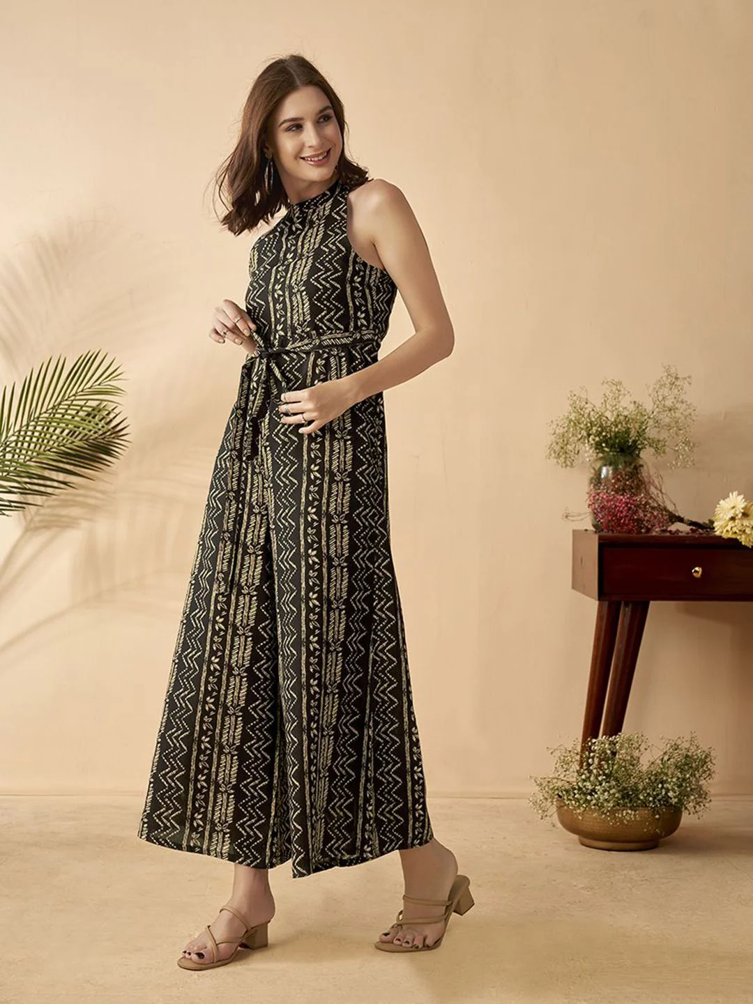 Anouk Ethnic Motifs Printed Halter Neck Sleeveless Basic Jumpsuit - Image 5