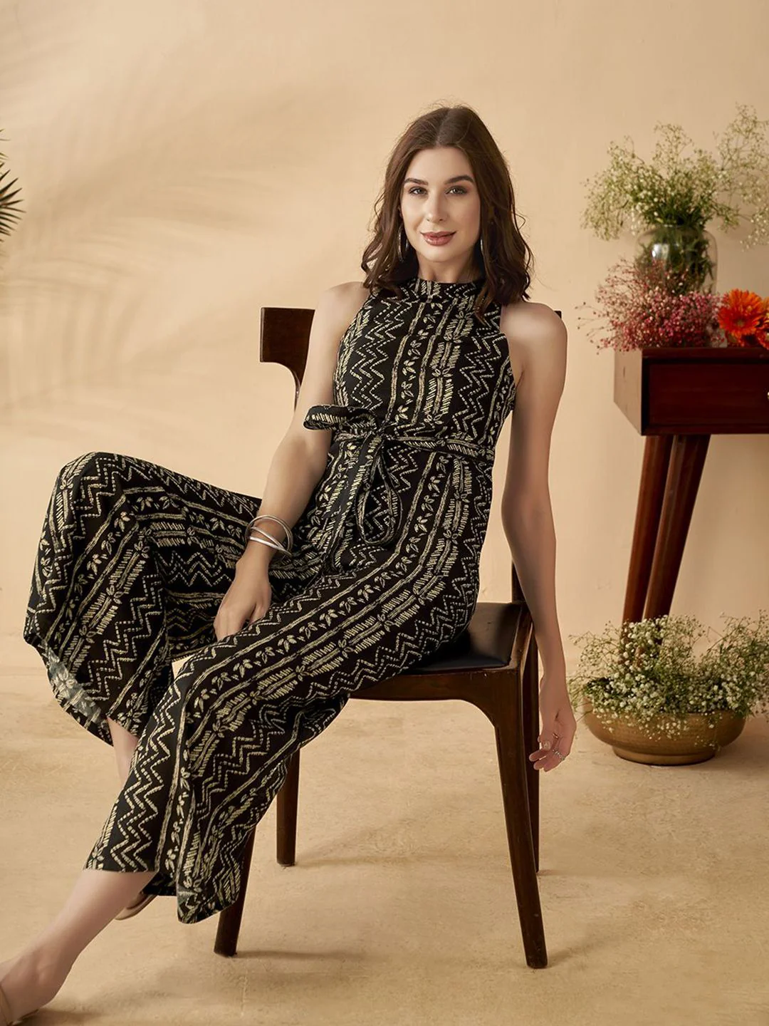 Anouk Ethnic Motifs Printed Halter Neck Sleeveless Basic Jumpsuit - Image 6