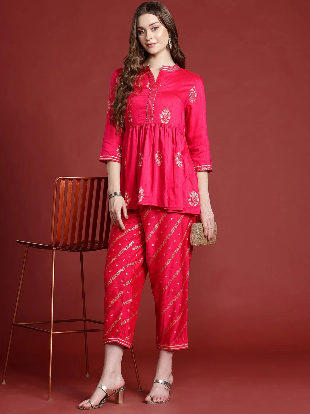 Anouk Ethnic Motifs Printed Pleated Gotta Patti Kurta with Trousers - Image 6