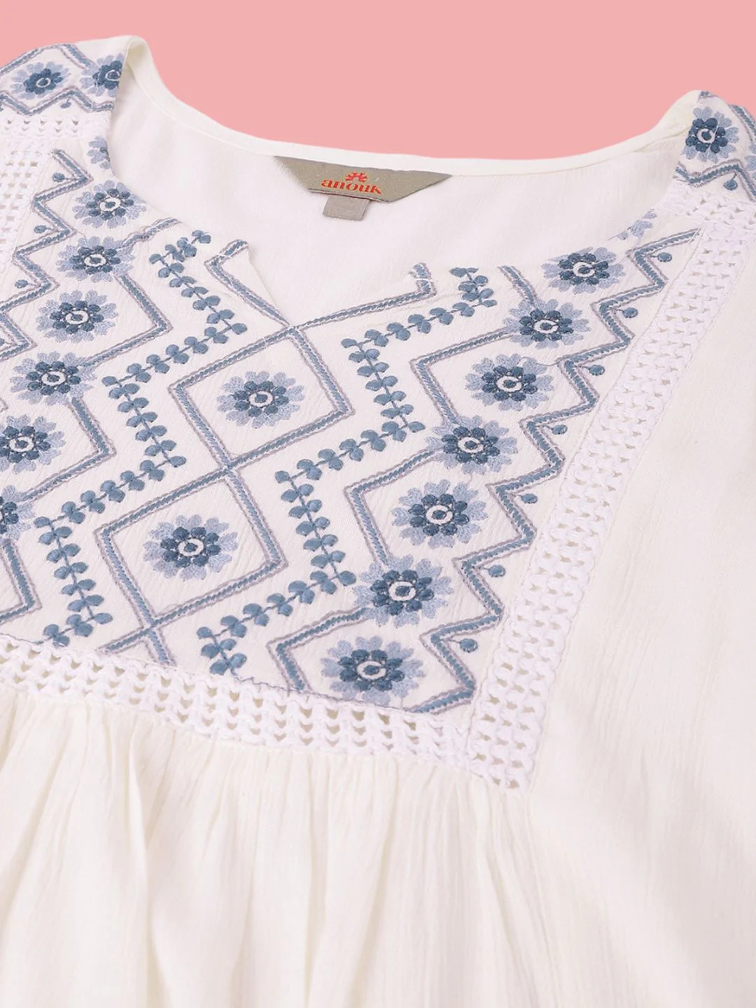 Anouk Ethnic Motifs Yoke Design Thread Work A-Line Short Kurti - Image 7
