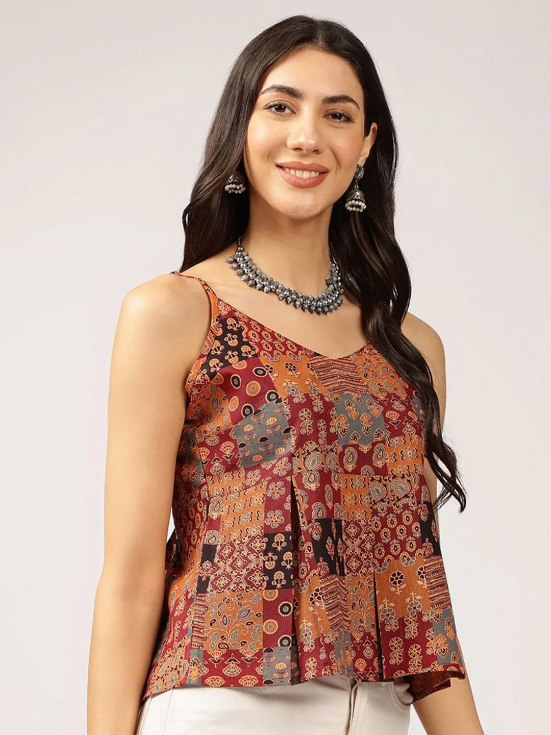 Anouk Ethnic Printed Sleeveless Cotton Peplum Crop Top - Image 4