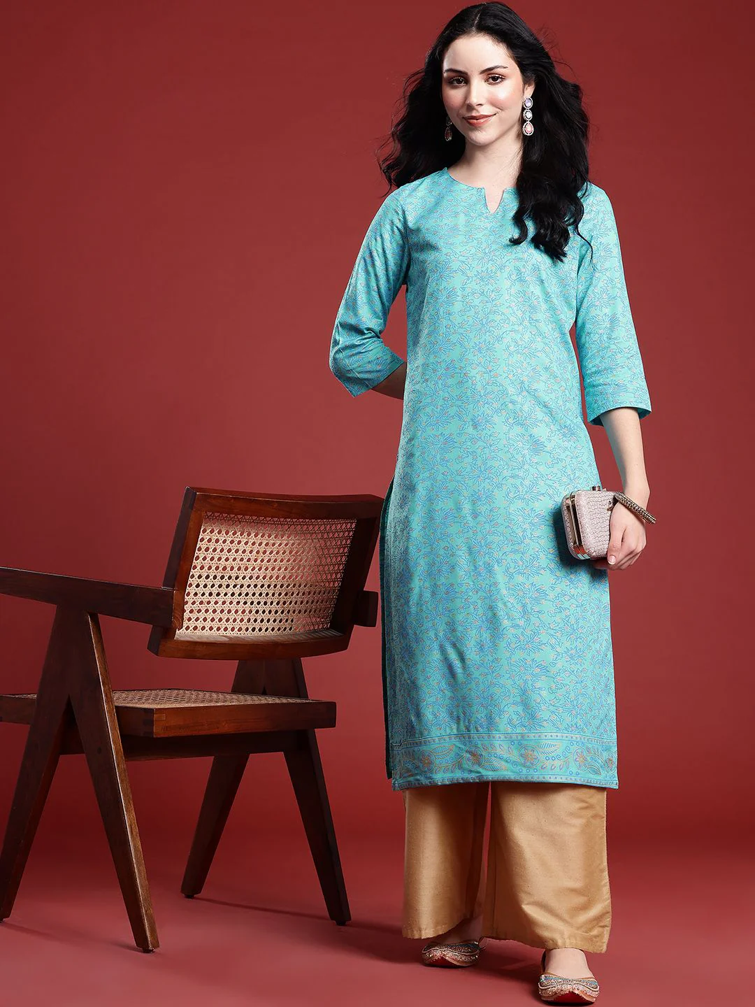 Anouk Floral Print Cotton Straight Kurta - Image 4