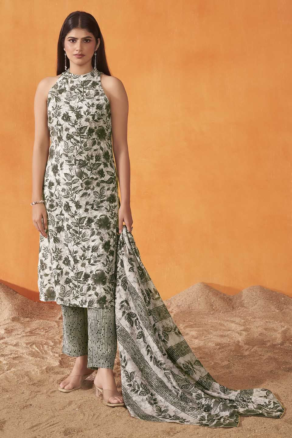 Anouk Floral Printed Round Neck Straight Kurta with Trousers And Dupatta - Image 3