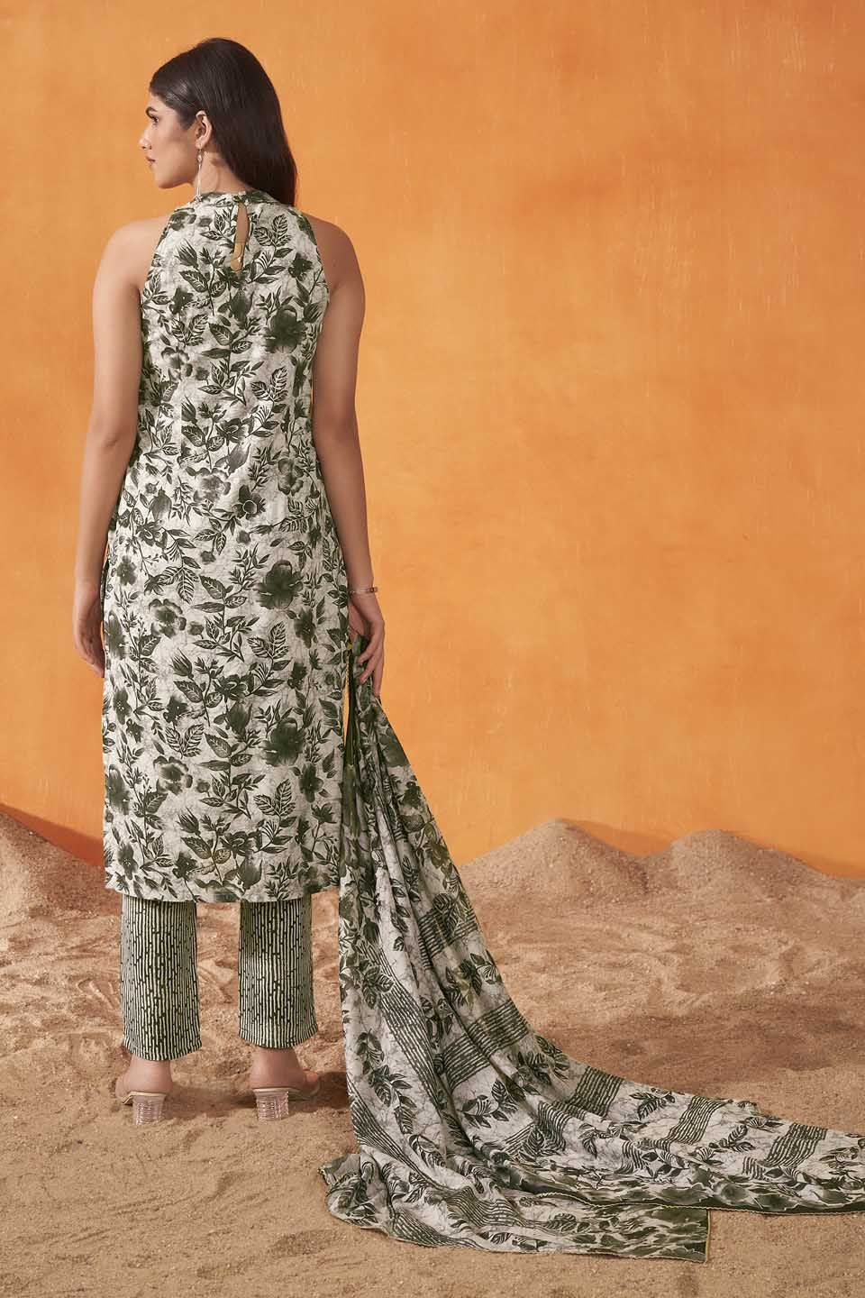Anouk Floral Printed Round Neck Straight Kurta with Trousers And Dupatta - Image 4