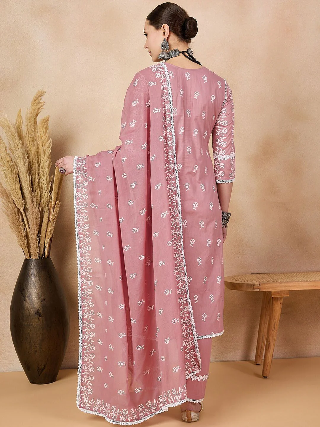 Anouk Floral Printed Round Neck Three-Quarter Sleeves Pure Cotton Kurta St - Image 4