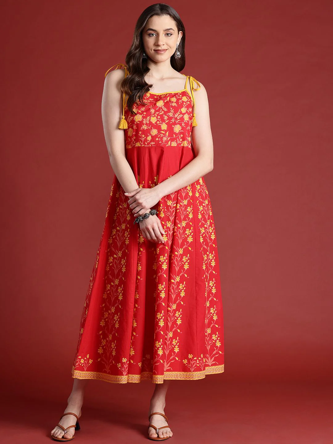 Anouk Floral Printed Sleeveless Pure Cotton Midi Ethnic Dress - Image 2