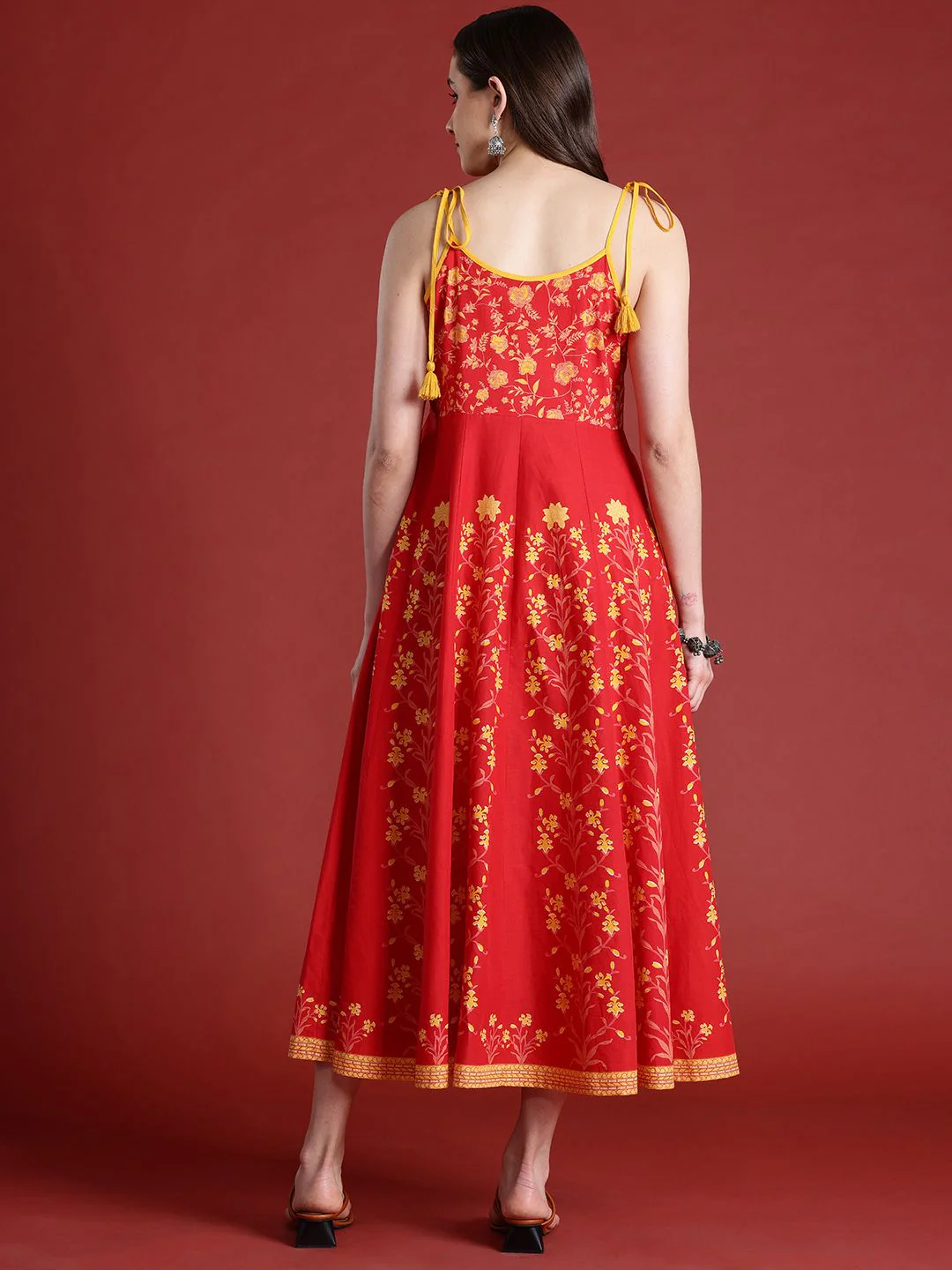 Anouk Floral Printed Sleeveless Pure Cotton Midi Ethnic Dress - Image 4