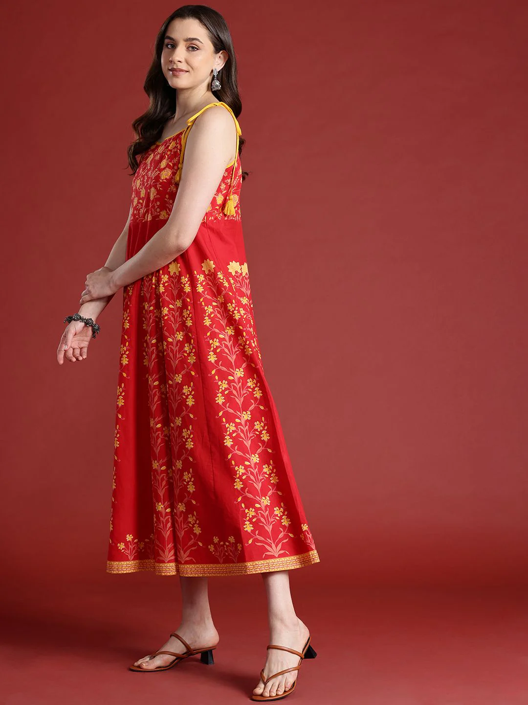 Anouk Floral Printed Sleeveless Pure Cotton Midi Ethnic Dress - Image 5