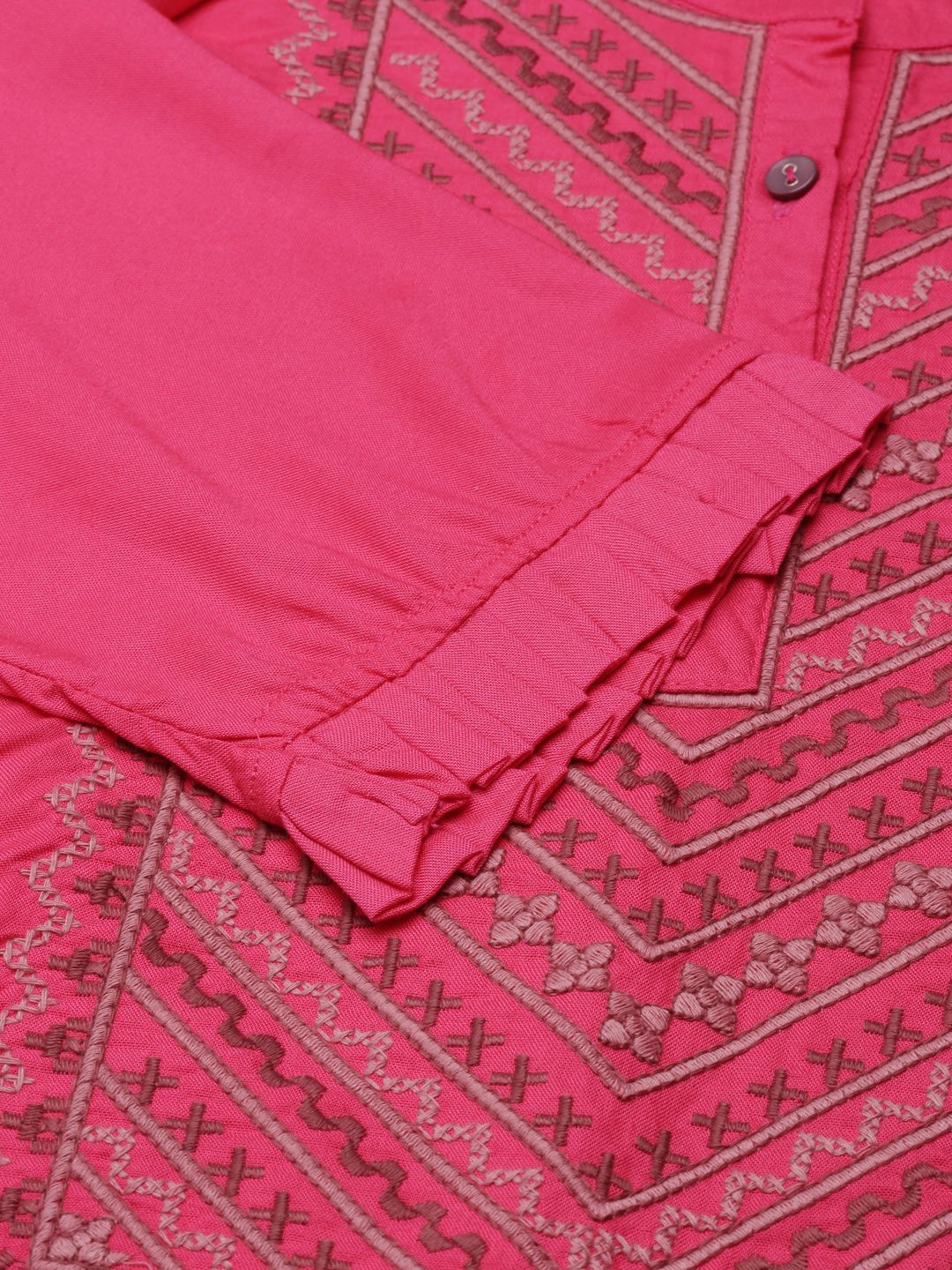 Anouk Fuchsia Floral Embroidered Pure Cotton Straight Kurta - Image 7