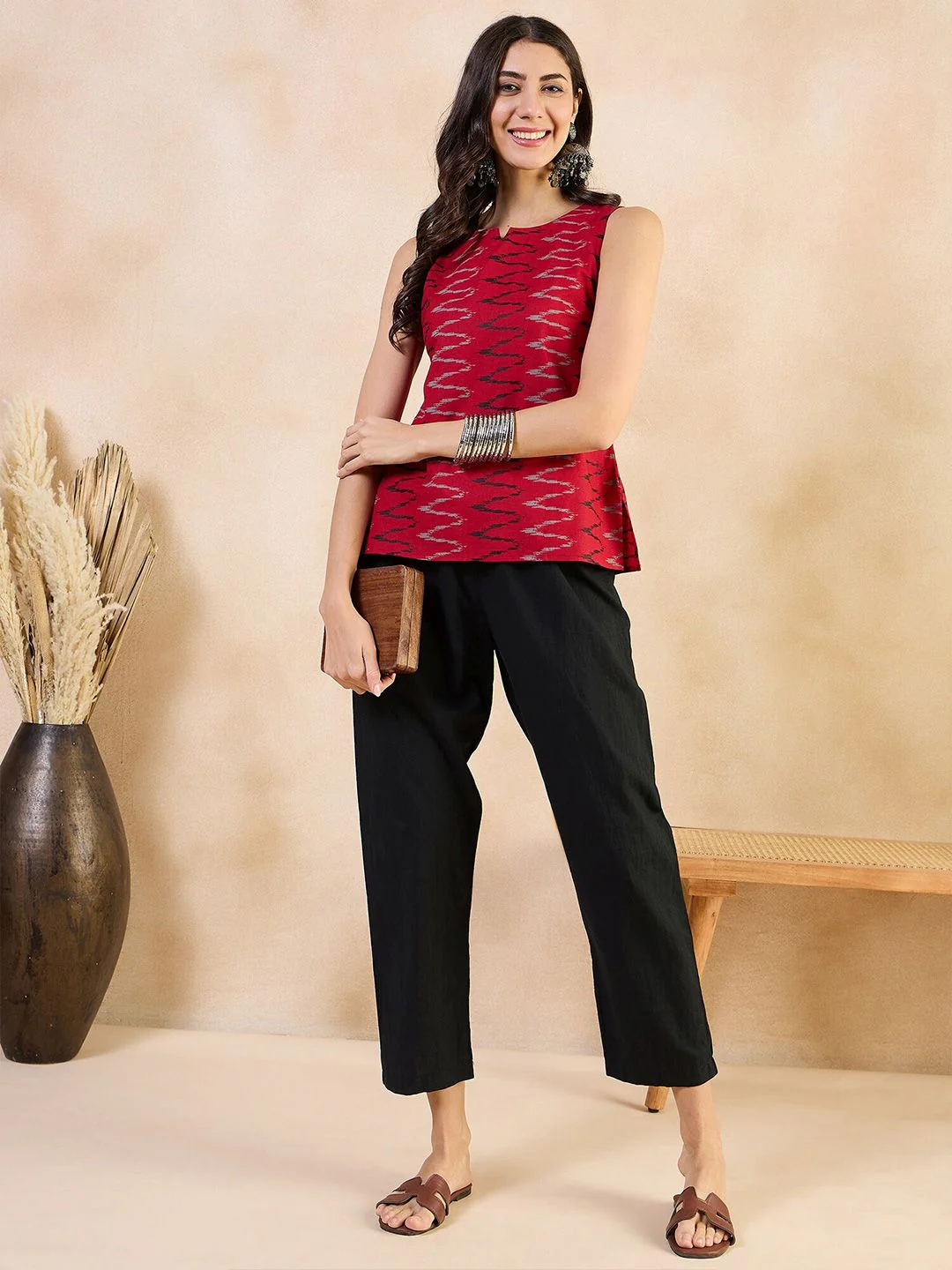 Anouk Geometric Print Cotton Styled Back Top - Image 4