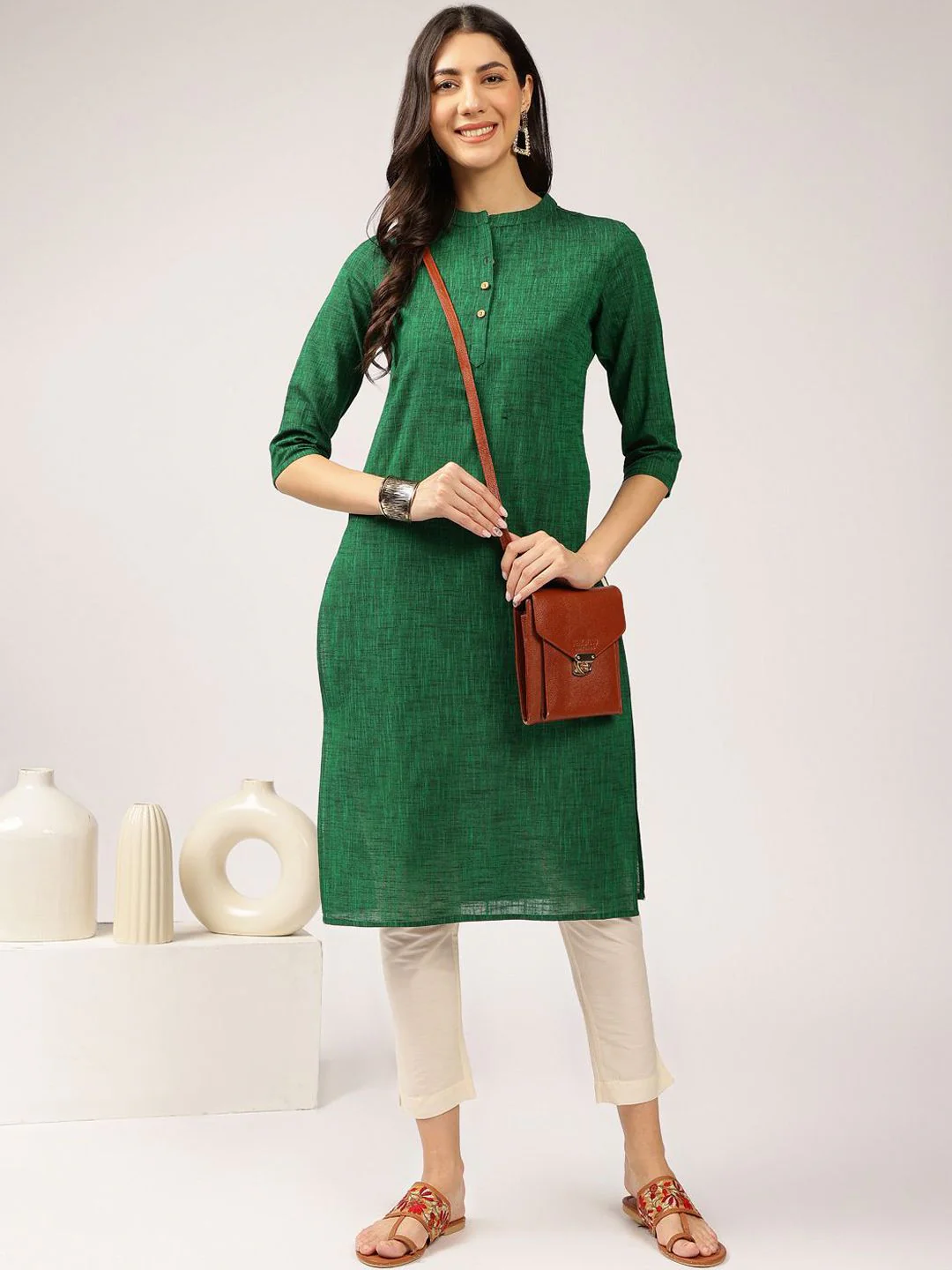 Anouk Mandarin Collar Pure Cotton Straight Kurta - Image 6