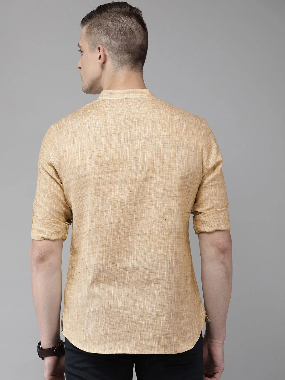 Anouk Men Beige Solid Straight Kurta - Image 4