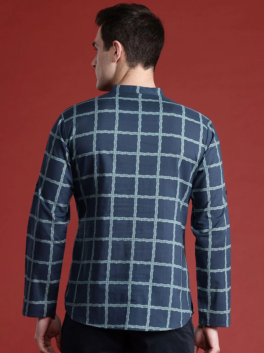 Anouk Men Checks Printed Band Collar Pure Cotton Kurta - Image 5