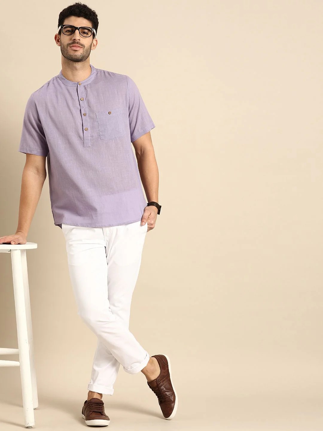 Anouk Men Lavender Pastels Pure Cotton Kurta