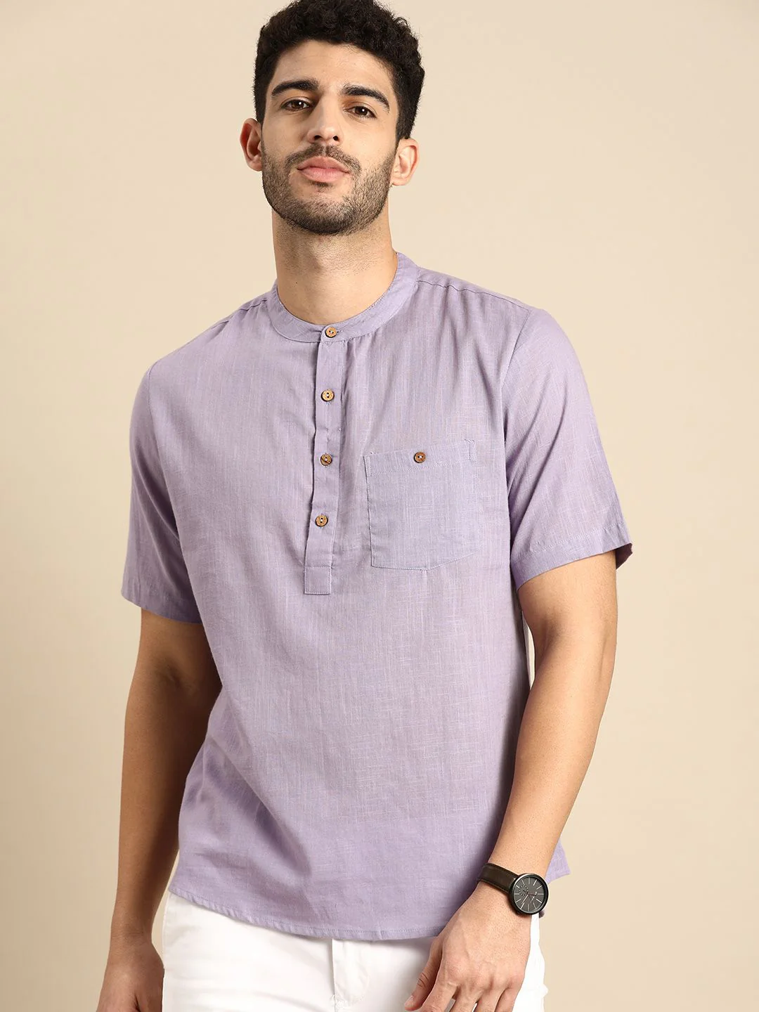 Anouk Men Lavender Pastels Pure Cotton Kurta - Image 5